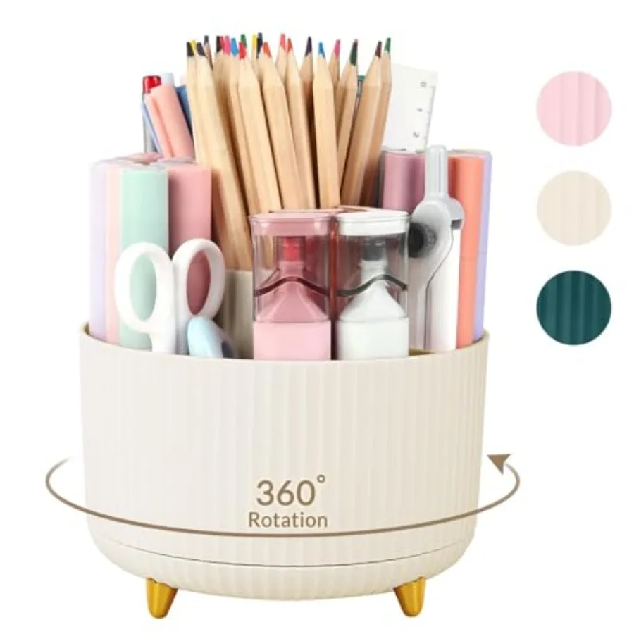 

360 Rotating Plastic Desk Pen Organizer with 5 Slots, Dual-Purpose Art Supply Pencil Cup for Office, School, Home