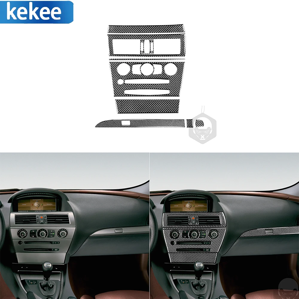 

For BMW 6 Series E63 E64 2004-2010 Carbon Fiber Car Central Console Radio Air Conditioning Copilot Glove Storage Box Decal 9PCS