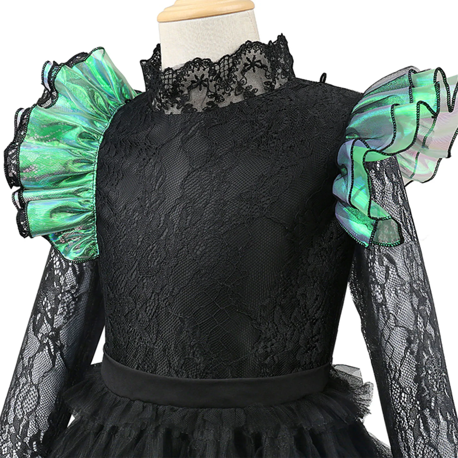 أطفال بنات هالوين كرنفال ماجيك باد الساحرة Elphaba تأثيري أداء زي طويل الأكمام الدانتيل سستة توتو فستان مع الرأس #5