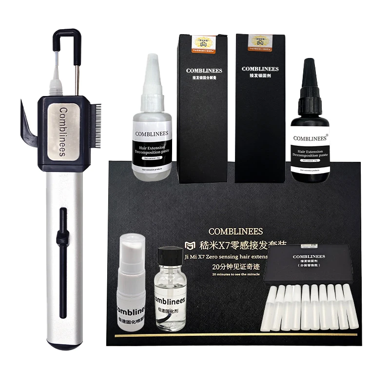 Comblinees P1 ensemble d'installation d'extension de cheveux pour des connexions sécurisées rapides avec GEL de colle glacée aucun outil de Salon requis léger en V