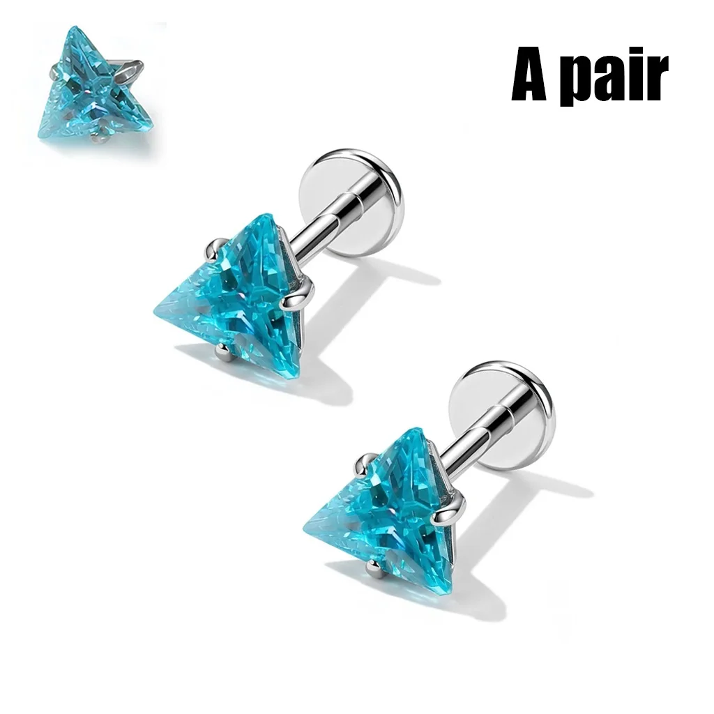 Triangle CZ Pink G23 Titanium Labret Studs, Cartilage Jewelry