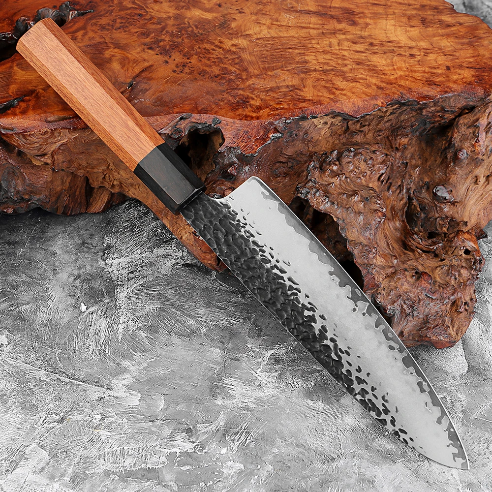 

8-дюймовый трехслойный композитный нож шеф-повара из высокоуглеродистой стали, домашний кухонный нож для резки и нарезки мяса, эргономичная деревянная ручка