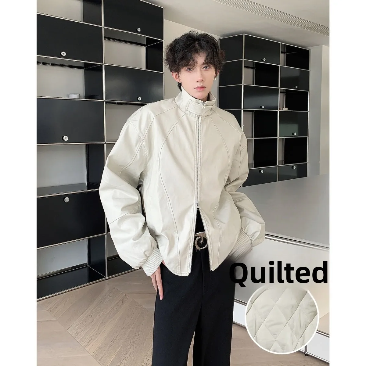 

Американский ретро воротник-стойка мотоциклетный джет из искусственной кожи мужской зимний тренд свободный дизайн повседневное или хлопковое пальто-сэндвич