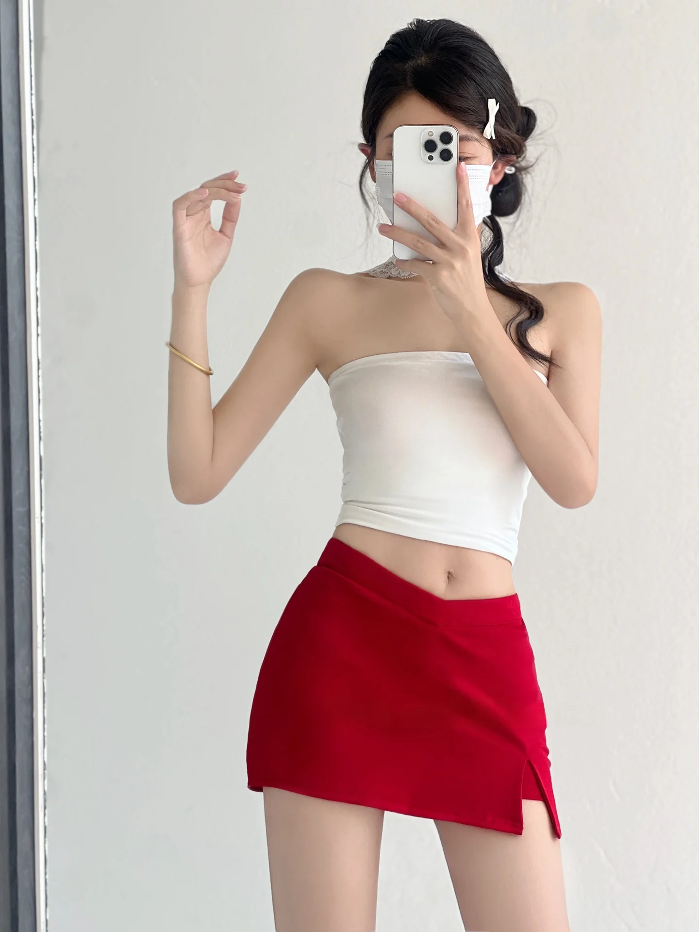 Sexy  A-Line Skirt Women's High Slit Prevent Exposure ort Skirt Summer Low Waist Design Bodycon Sle  Color Skirt