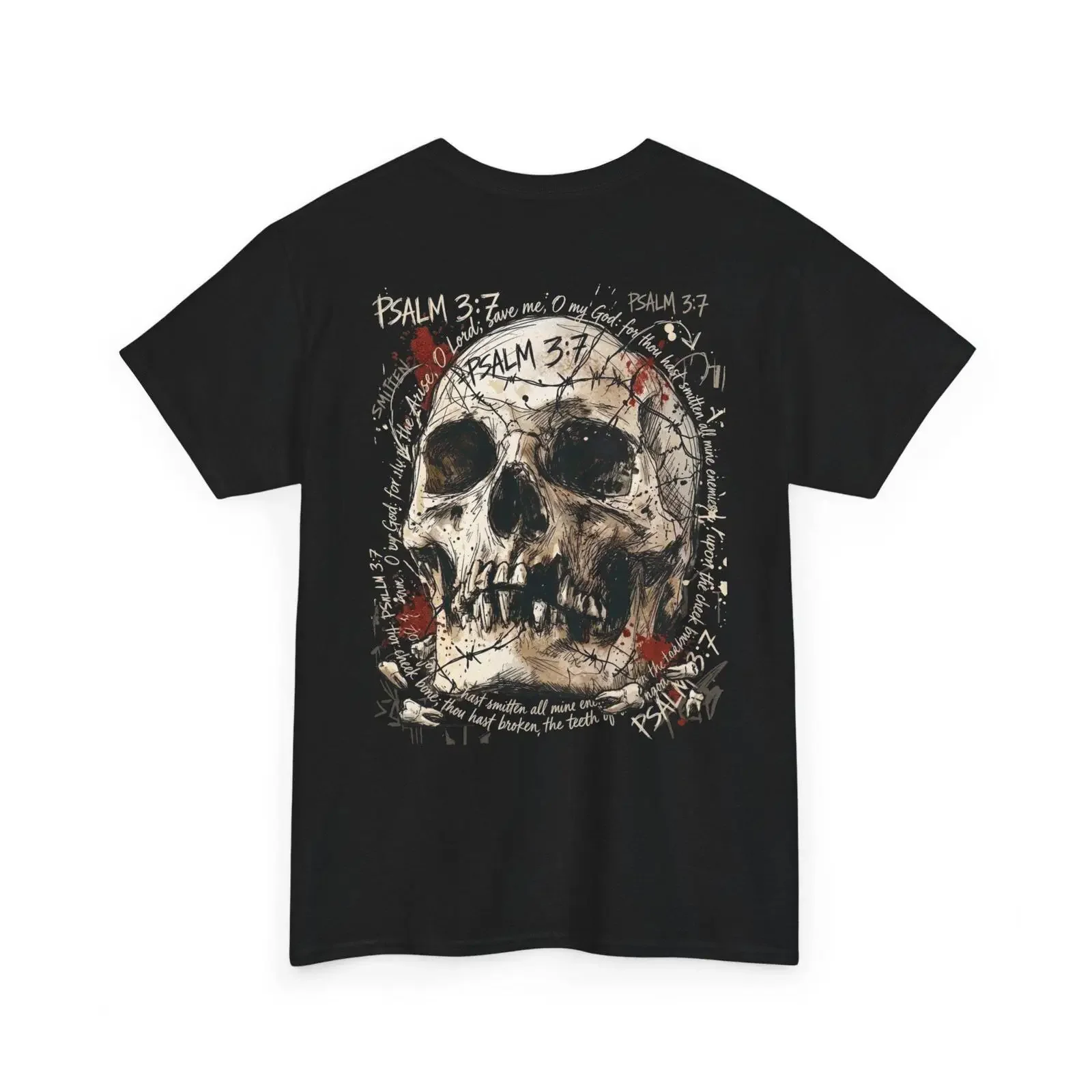 Psalm 3 7 Skull T Shirt Christian Scripture vintage Washed designer clothes Unisex Versatile homme fashion graphic Casual