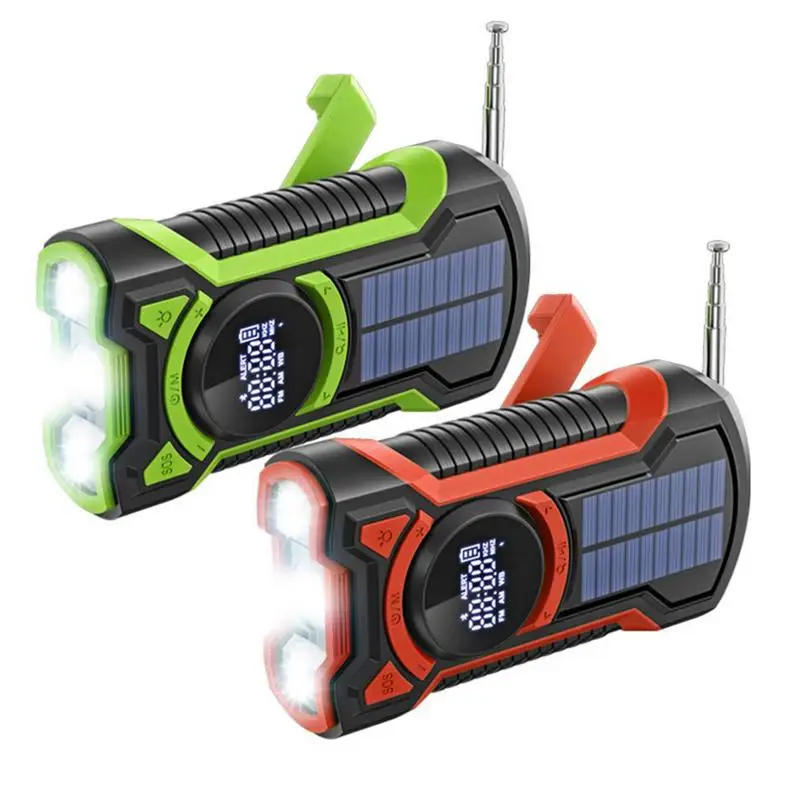 

Crank Radio Solar Radio With Battery Backup 5000mAh Battery High Brightness Flashlight Waterproof Multifunctional Survival Gear