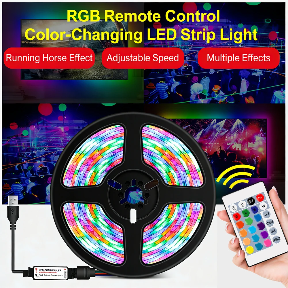 5V USB RGB LED Strip Lights with Remote Bluetooth Wifi App Light Strip Backlight Ribbon Lighting Lamp LED Tape for Decoration