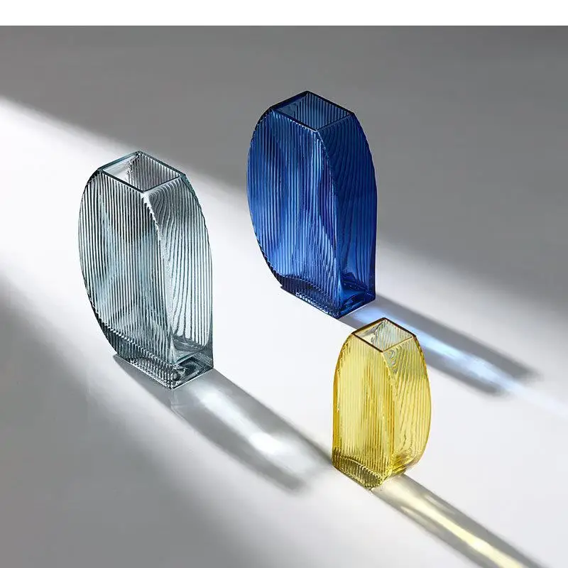 Transparent Vertical Grain Glass Vase Desk Decoration Floral Vases Modern Decor Flower Pots Decorative Arrangement