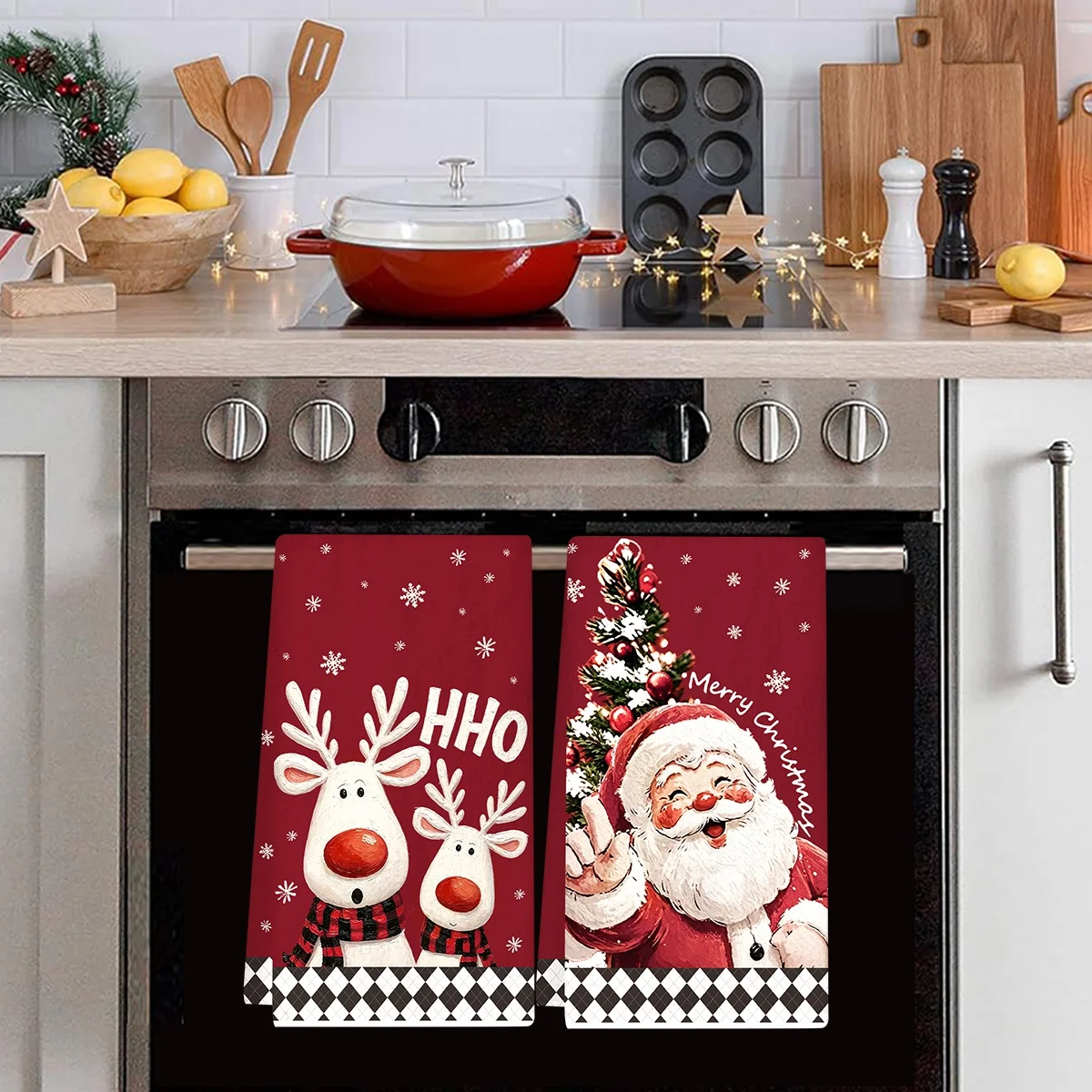 2 Stück Frohe Weihnachten Handtücher Retro Weihnachtsmann Rentier Saugfähige Küchentücher Navidad Weihnachtsdekoration für Zuhause 2026 – Detail 7