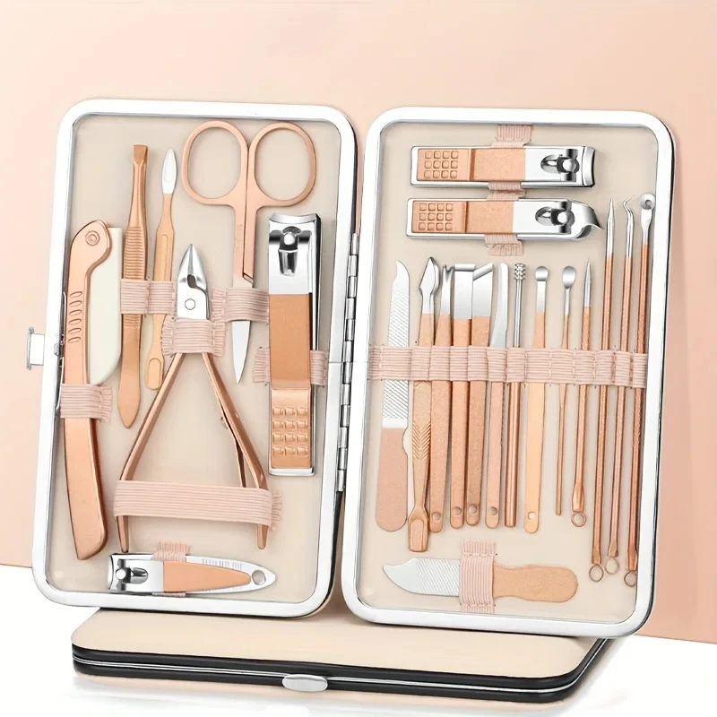 Profissional em Aço Inoxidável Manicure e Pedicure Kit, Ferramentas Nail Care, Nail Clippers, Kit de Viagem Luxuoso, 7-23Pcs