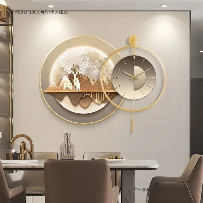 Modern Restaurant Decoration, Clock and Clock Hanging, Modern Living Room Sofa Background, Wall Mural, Reindeer Hanging Painting