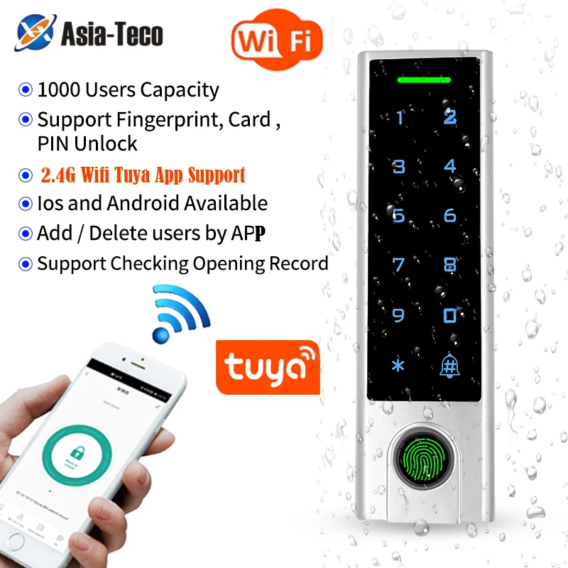 Wifi Tuya APP Smart Lock 125Khz RFID Access Controller IP66 Waterproof Fingerprint Access Control Wireless Access control