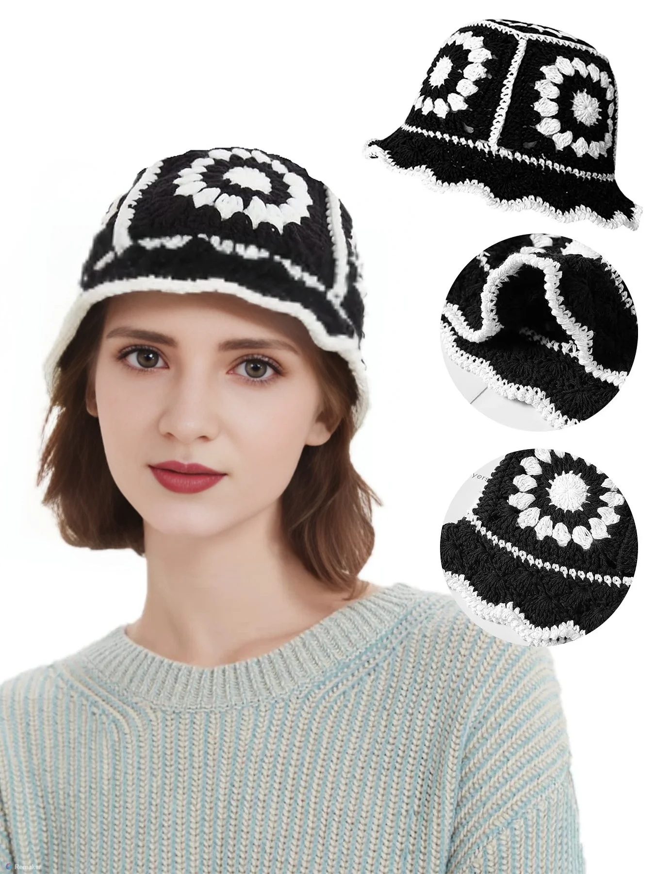 Women Handmade Crochet Bucket Hat Cotton Knitted Floral Foldable Beanies Y2K HipHop Street Hollow Out Korea Fashion Panama Cap