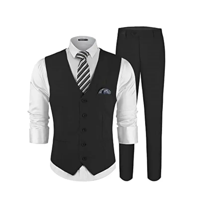 2024 Summer Khaki Linen Men Suits Custom Casual Slim Fit Wedding Tuxedo 2 piece Set Vest And Pants Trajes Elegante Para Hombres