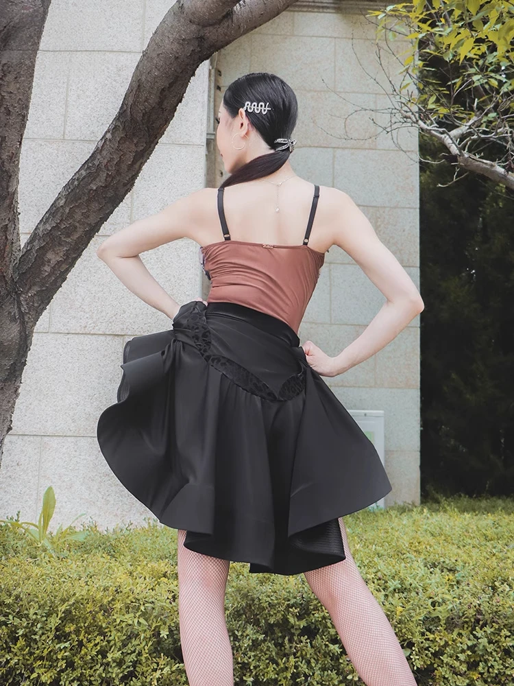 여름 라틴 댄스 스트랩 점프수트 피쉬본 플레어 스커트 내셔널 스탠다드 연습복 ADL191