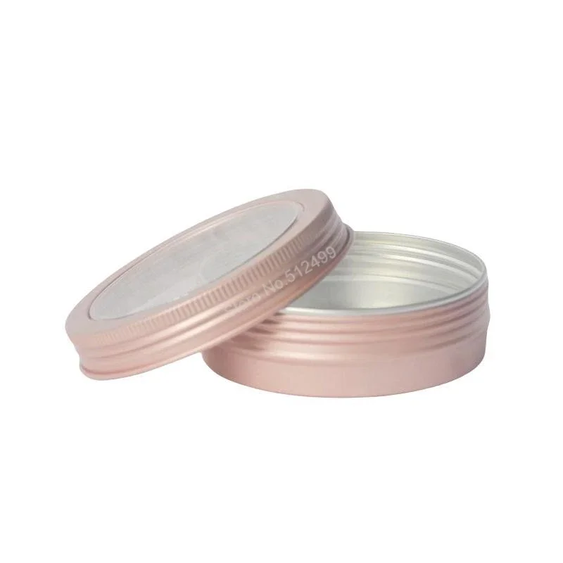 

50pcs Aluminum Pot Clear Window Rose Gold Cosmetic Jar Cream Containers Empty Nail Ornaments Box Candle Jars With Lid 10g