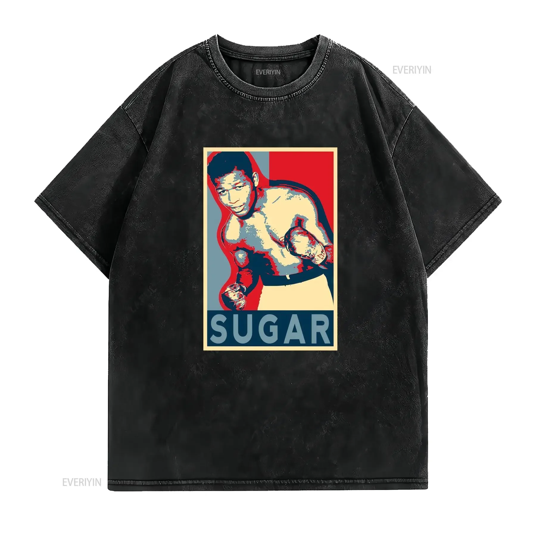 Sugar Ray Robinson Boxing T Shirt Iconic Boxer's Name Print Casual Round Neck Year Machine Washable Fan Apparel vintage Washed