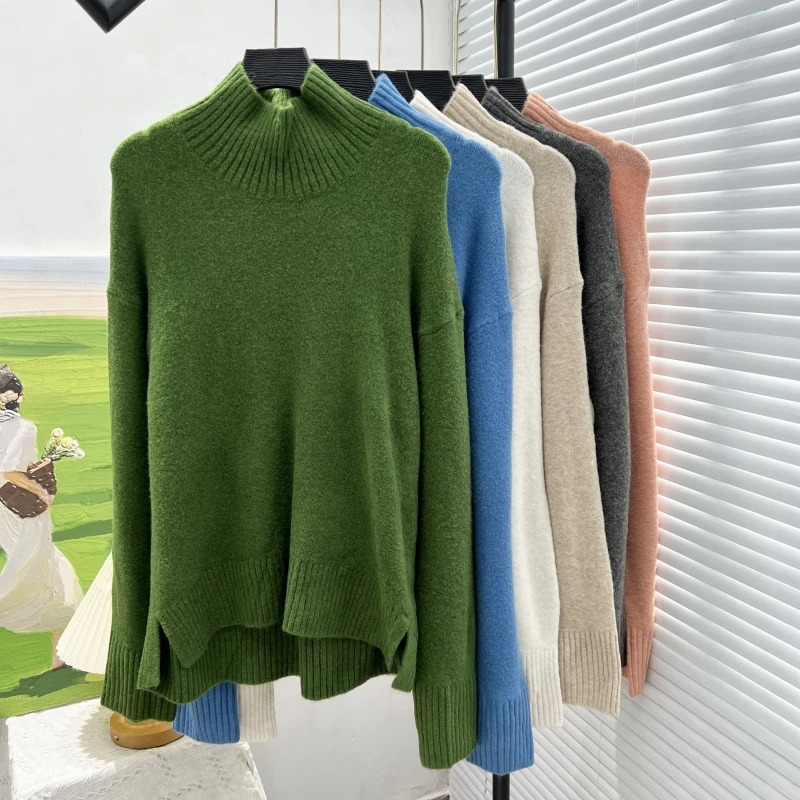 เสื้อสเวตเตอร์ไหมพรมถักแบบหลวม มีรอยผ่าสำหรับห้อยป้ายในห้องลองเสื้อ  แบบญี่ปุ่น สไตล์ลำลอง วินเทจ ทรงโอเวอร์เฮด แขนยาว ให้ความอบอุ่น