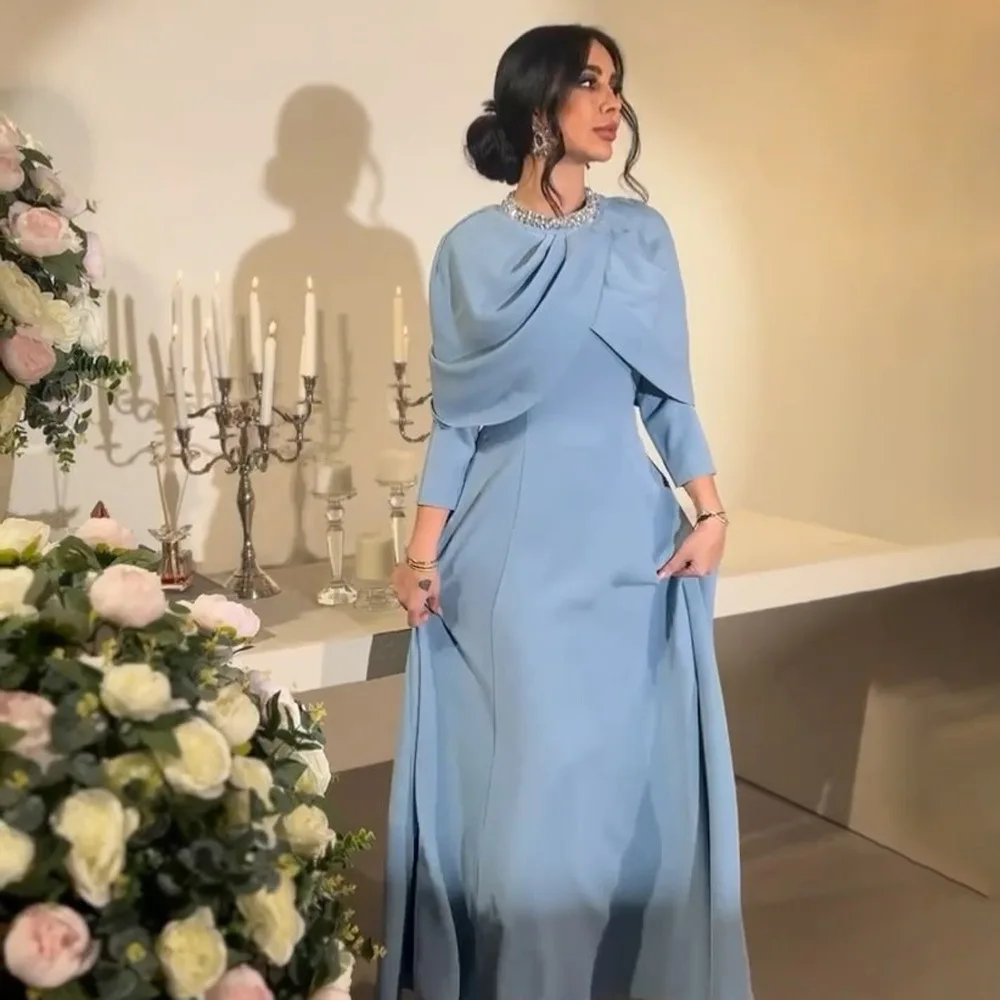 Fashion Beaded Diamond Neckline Shawl Long Dress Elegant Muslim Evening Gown Solid Color Office Dress for Women High Waist Robe