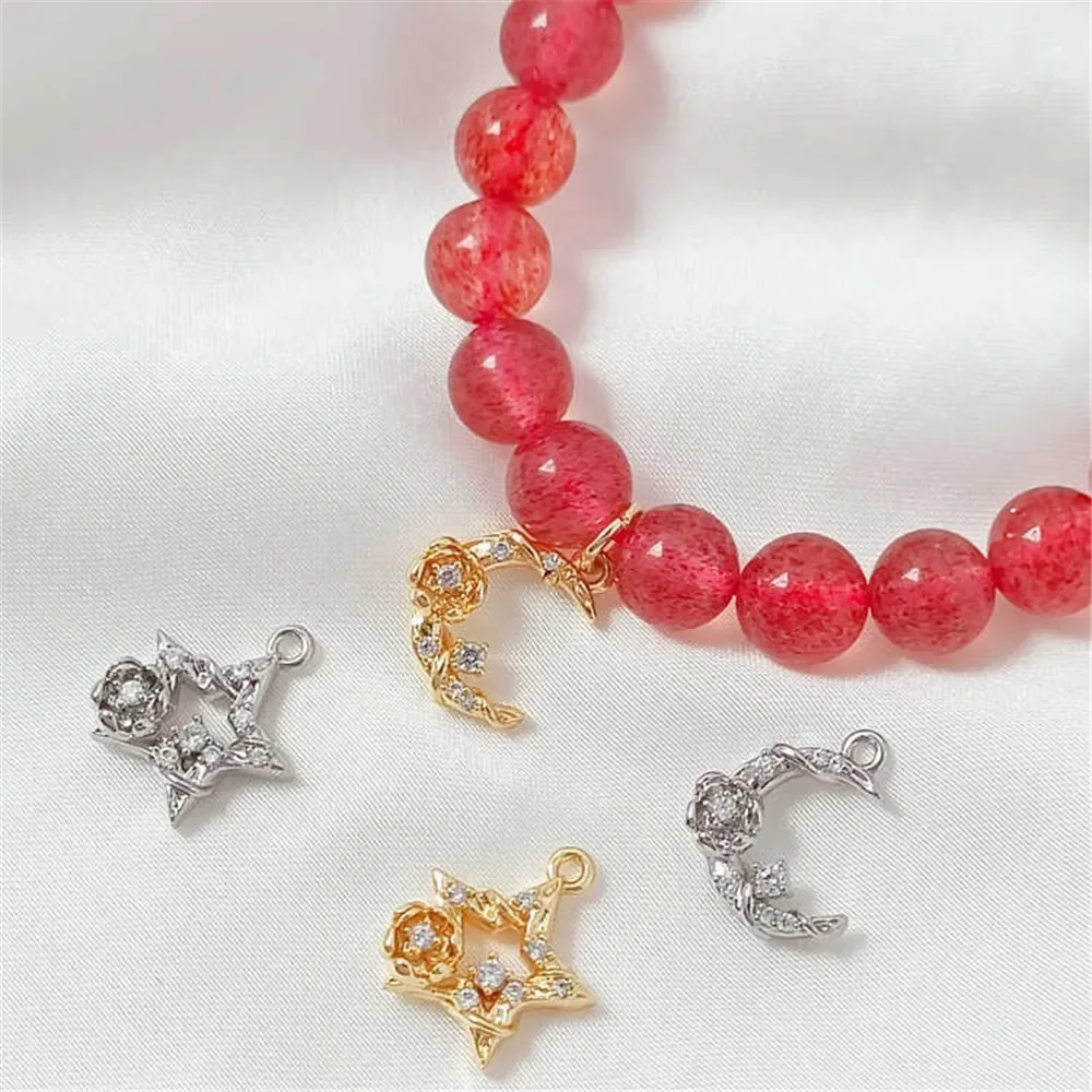 Pendentif lune étoile à cinq branches en forme de fleur de queue de poisson en or véritable plaqué cuivre 14K, bracelet à bricoler soi-même fabriqué à la main, pendentif de bijoux de collier