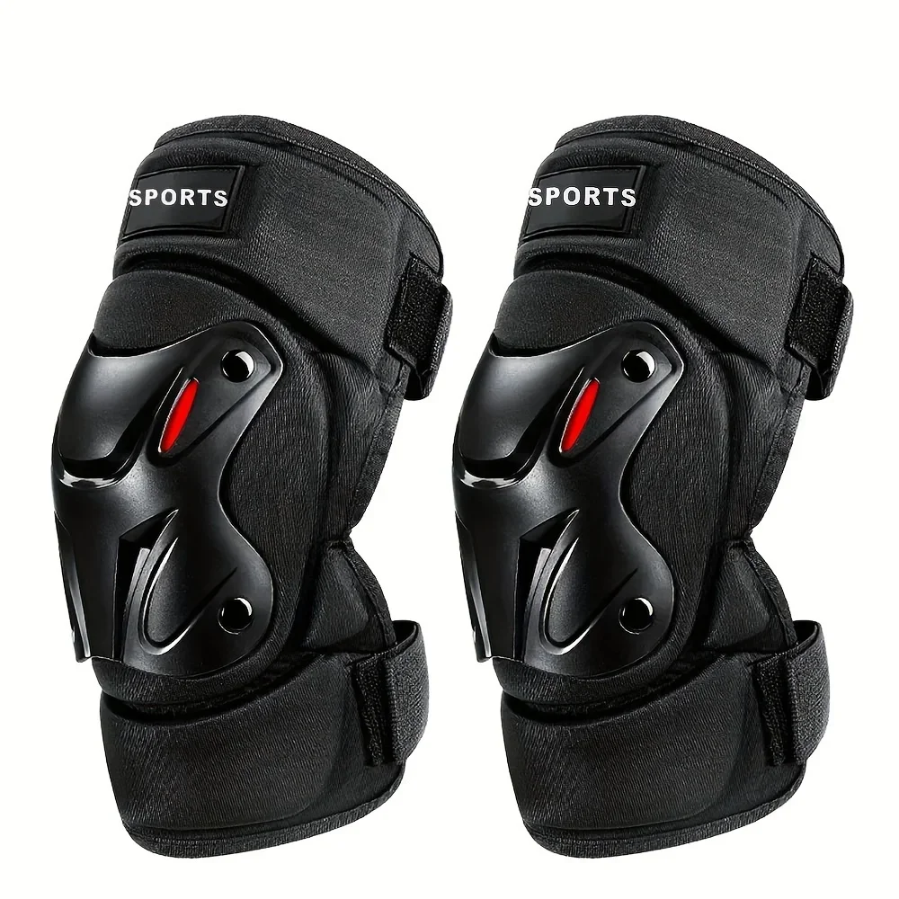 1 Pair Motorcycle Knee & Elbow Protector Set - Shock-Absorbing, Warm Sponge Rubber Pads With Hook-and-loop Fastener