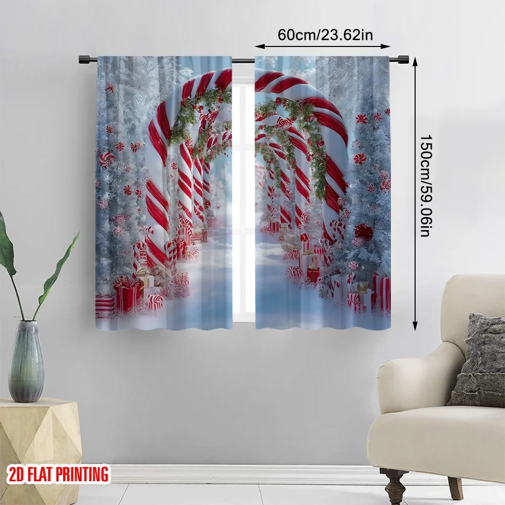 2pcs 2D flat printing Happy St Patrick's Day Scene Curtain Red candy cane Christmas arch Fabric Without Electricity Festive