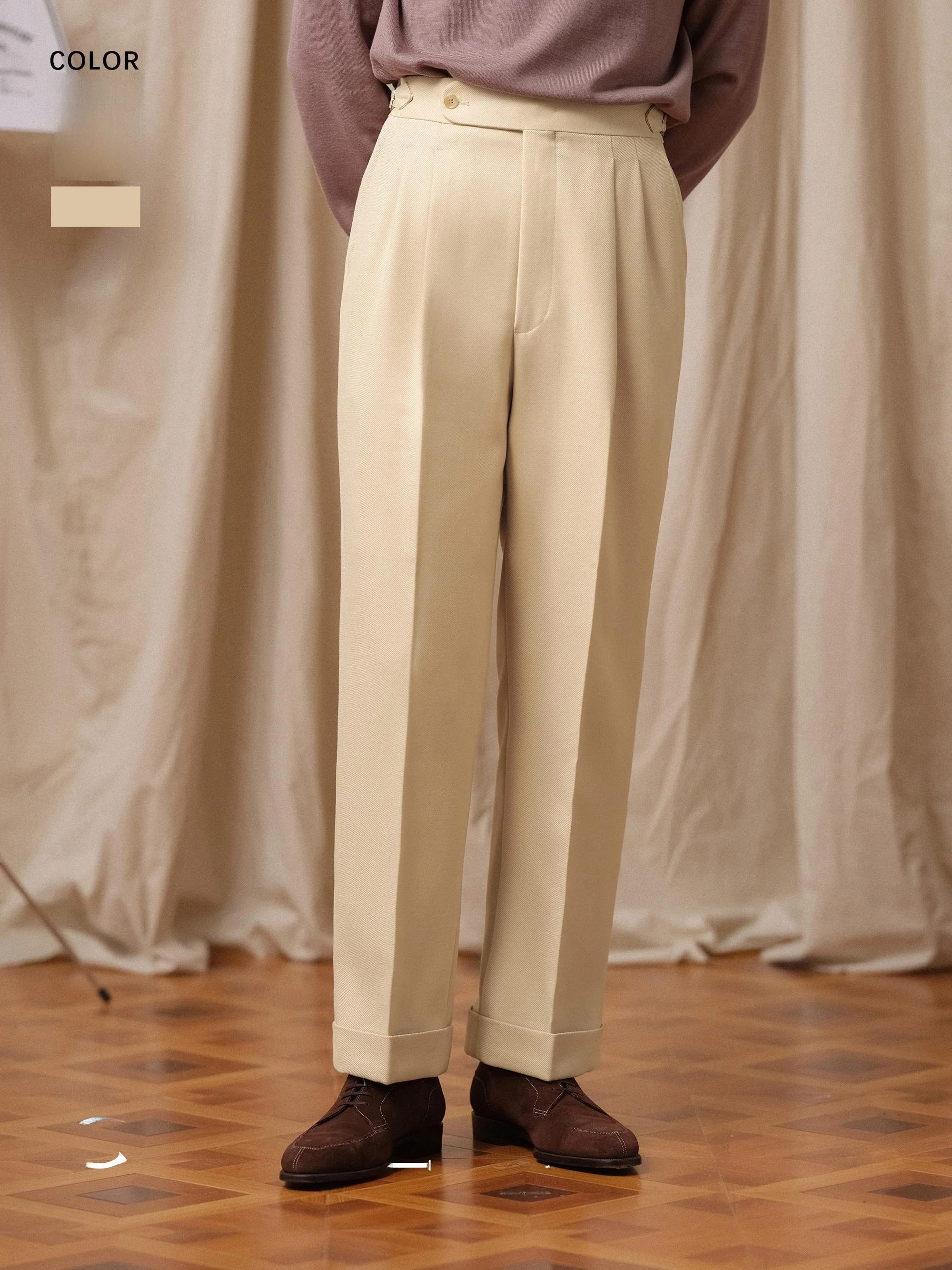 

Мужские шерстяные брюки Cultum Thiened Heavy Cavalry с высокой талией, прямые, с двойными складками, осенне-зимние, деловые повседневные