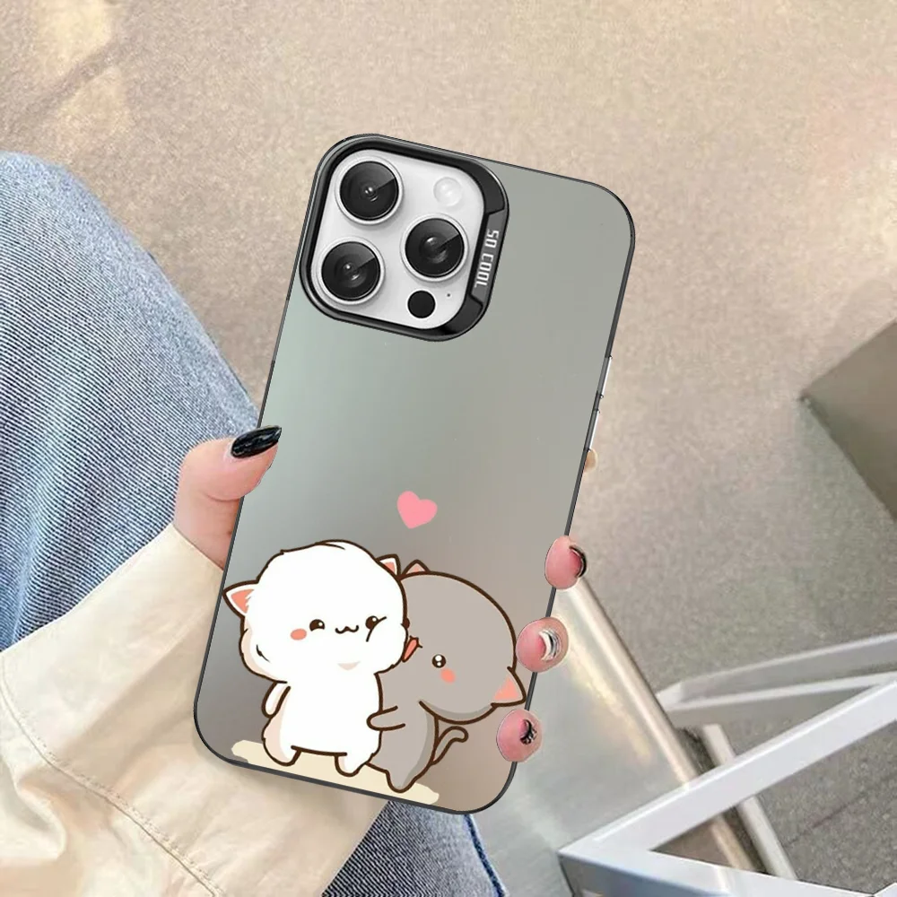 Peach Mochi Cat Cartoon Phone Case For IPhone 16 15 14 13 12 11 Pro Max X XR XSMAX 8 7 Plus Matte Shockproof Back Cover