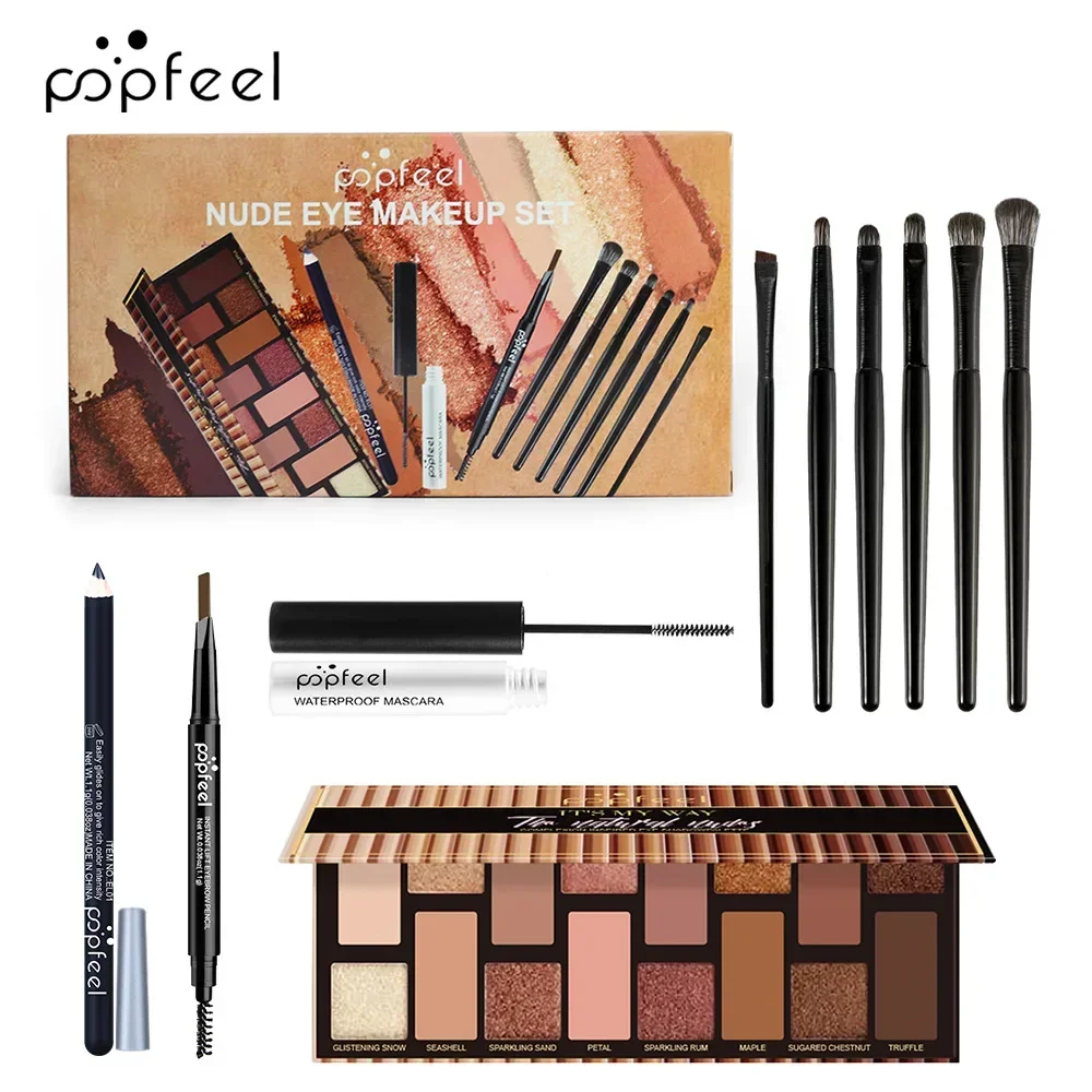 Paleta de sombras de ojos Popfeel más vendida, 16 colores, brillo, maquillaje, minerales, paleta de sombras de ojos, delineador de ojos, juegos de pinceles para rímel