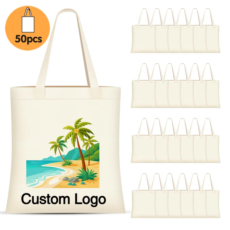 50pcs Wholesale Customizable Tote Bags-50 Ideal Sales Business Activities Shopping Parties Store Advertisement Canvas Tote Bag