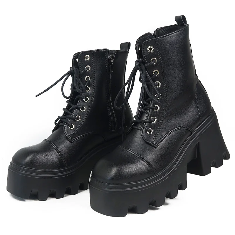 2022 new Big Size 43 Platform Chunky Heel Zipper Goth Motorcycle Boots Women Black Fashion Punk Cool Combat Ladies Shoes