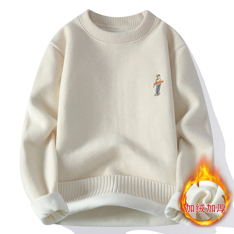 

Men's Autumn and Winter Warm Round Neck Sweater with Added Velvet and Thick Thickness, Trendy Inner Layer, Bottom Knit Sweater