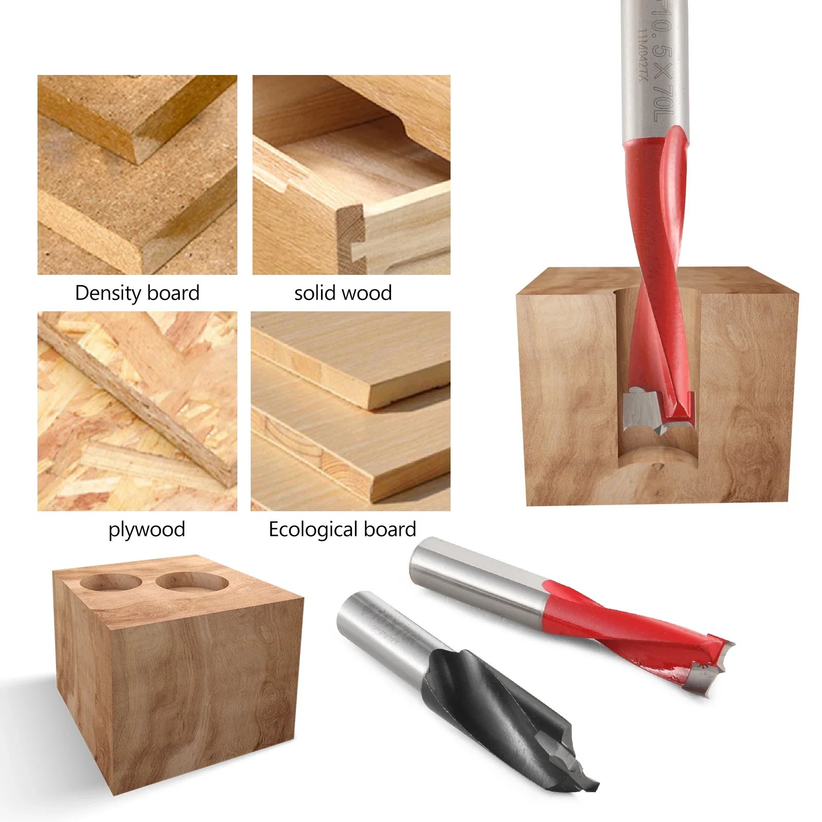 5PCS Carbide Tipped Woodworking Boring Drill Bits Left Right Rotation for Wood Board Drilling CNC Machine Tools