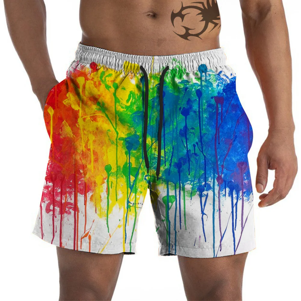 Men’s Summer Beach Swimming Pants Surf Shorts Quick Dry Streetwear Running Sports Pants Art Speckle Ink 3D Print Swimsuit Shor