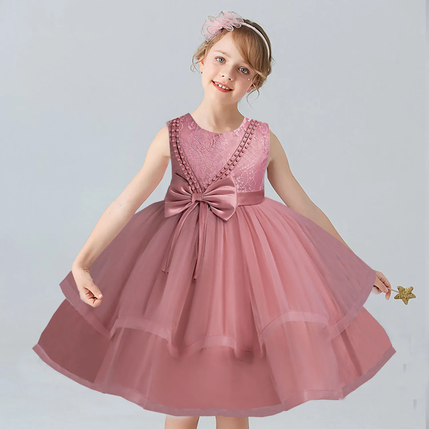 

Charlotte Stylish Little Big Girls 2-10 Years Pearls Tulle Flower Girl Birthday Pageant Party Holiday Dress