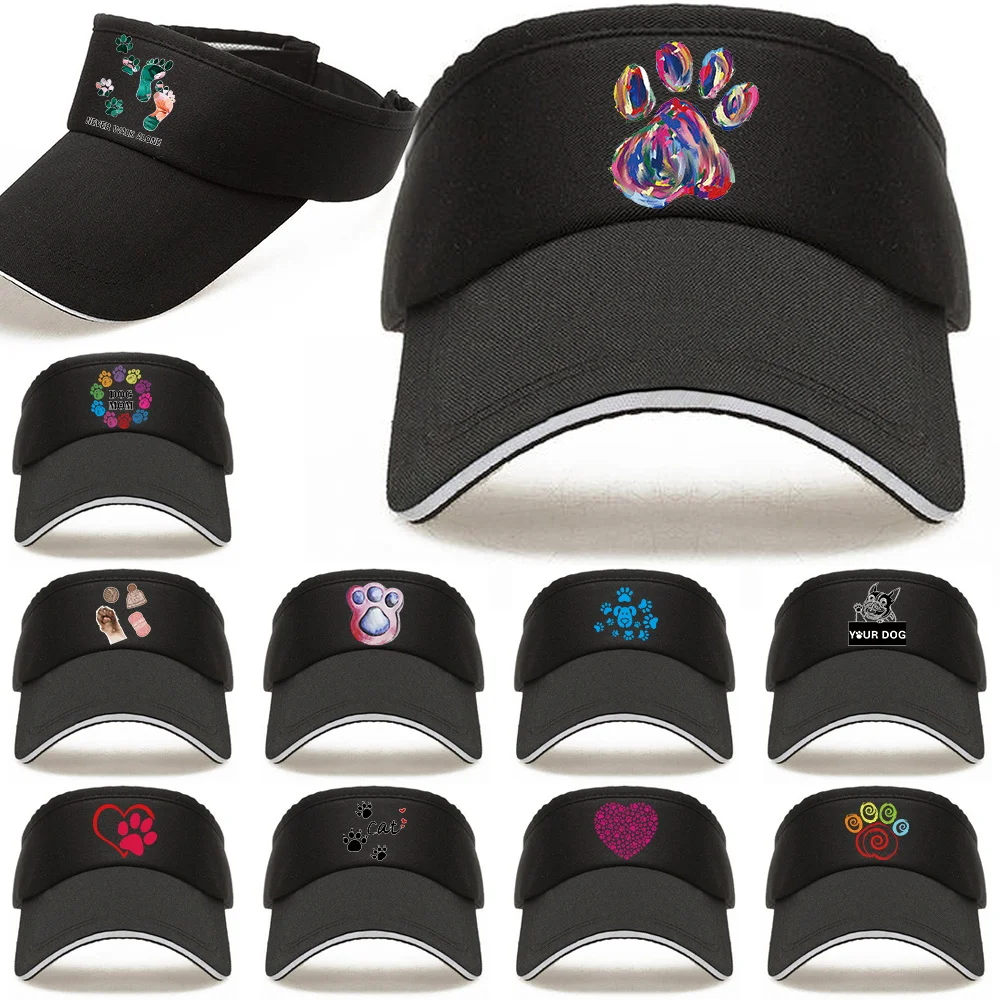 2023 New Women's Summer UV-proof Visors Hats Adjustable Empty Top Cap Men Sports Tennis Running Baseball Caps Footprints Pattern