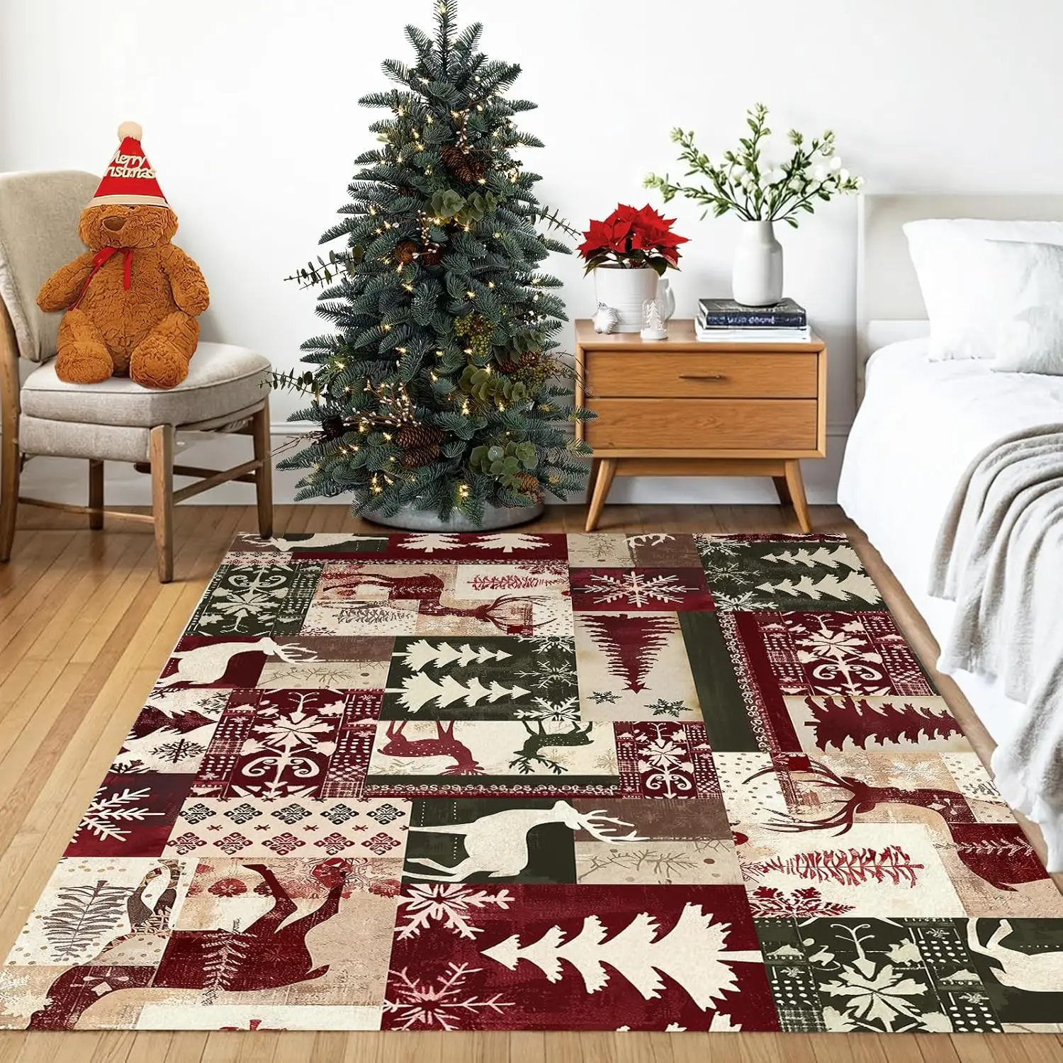

Винтажный рождественский моющийся коврик, рождественский олень, мягкие нескользящие большие коврики, домашний декор, зимний праздник, пол в прихожей