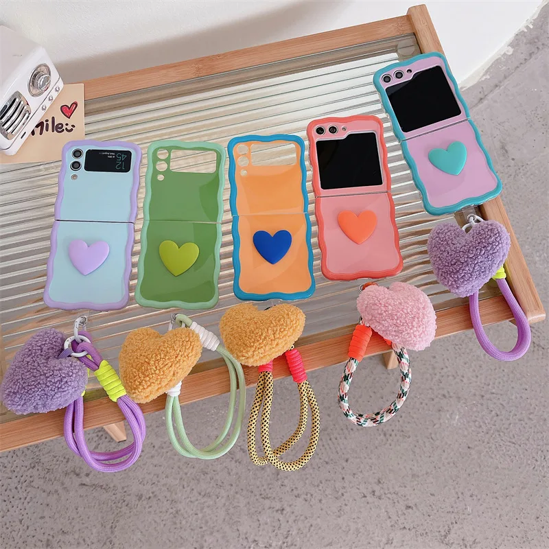 Simple Style Contrasting Love Phone Case for Samsung Galaxy ZFlip5 4 3 Hard Cover for Flip5 Flip3 Flip4 Solid Shell Bracket