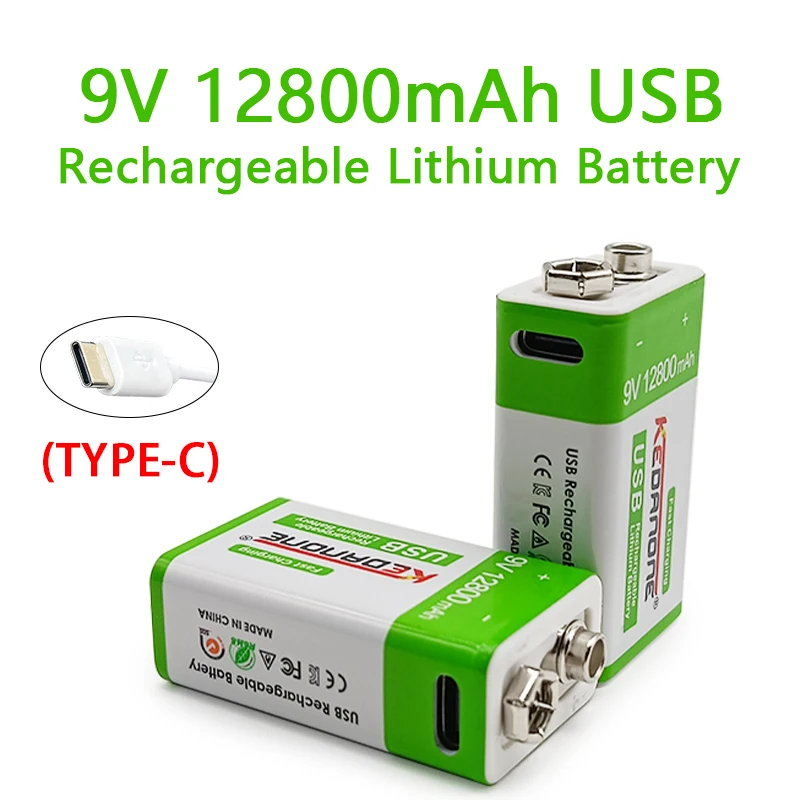 

Micro USB 9V 12800mAh Rechargeable Battery for Multimeter KTV Microphone Metal Detector RC Helicopter Electric Guitar Battery