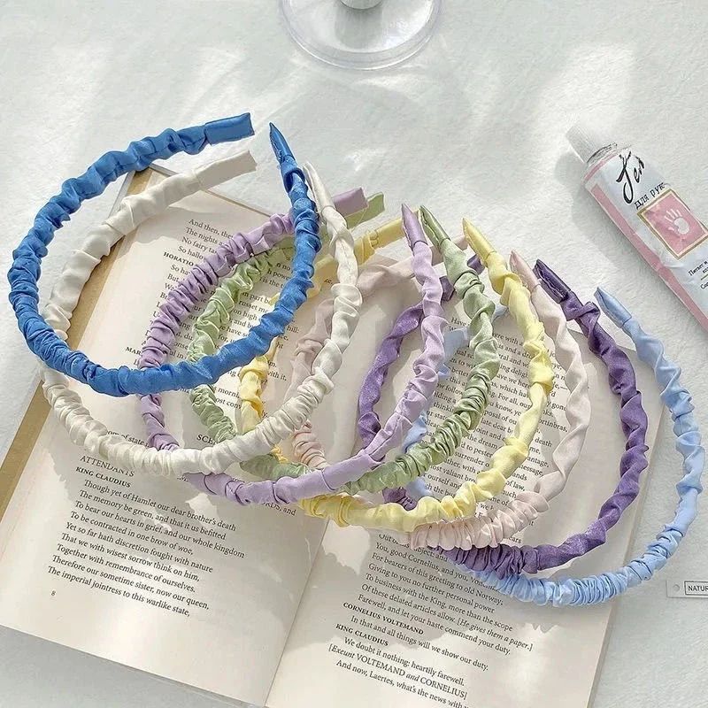 

New Fashion Satin Pleated Hair Hoop Hairbands for Women Girls Solid Color Headbands Headdress Female Hair Accessories Headwear