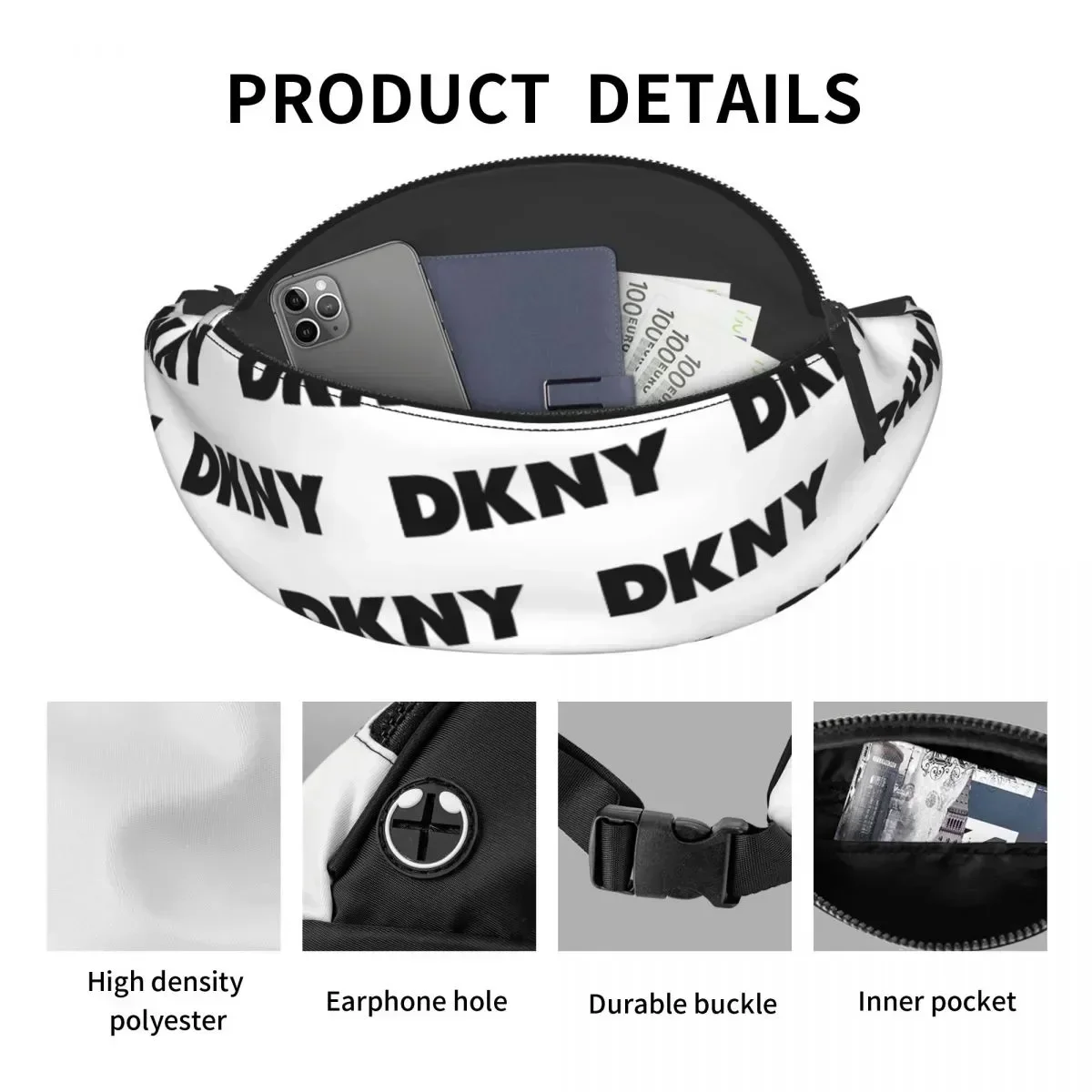 Black DKNYs Fanny Pack Women Men Cool Crossbody Waist Bag for Hiking Phone Money Pouch