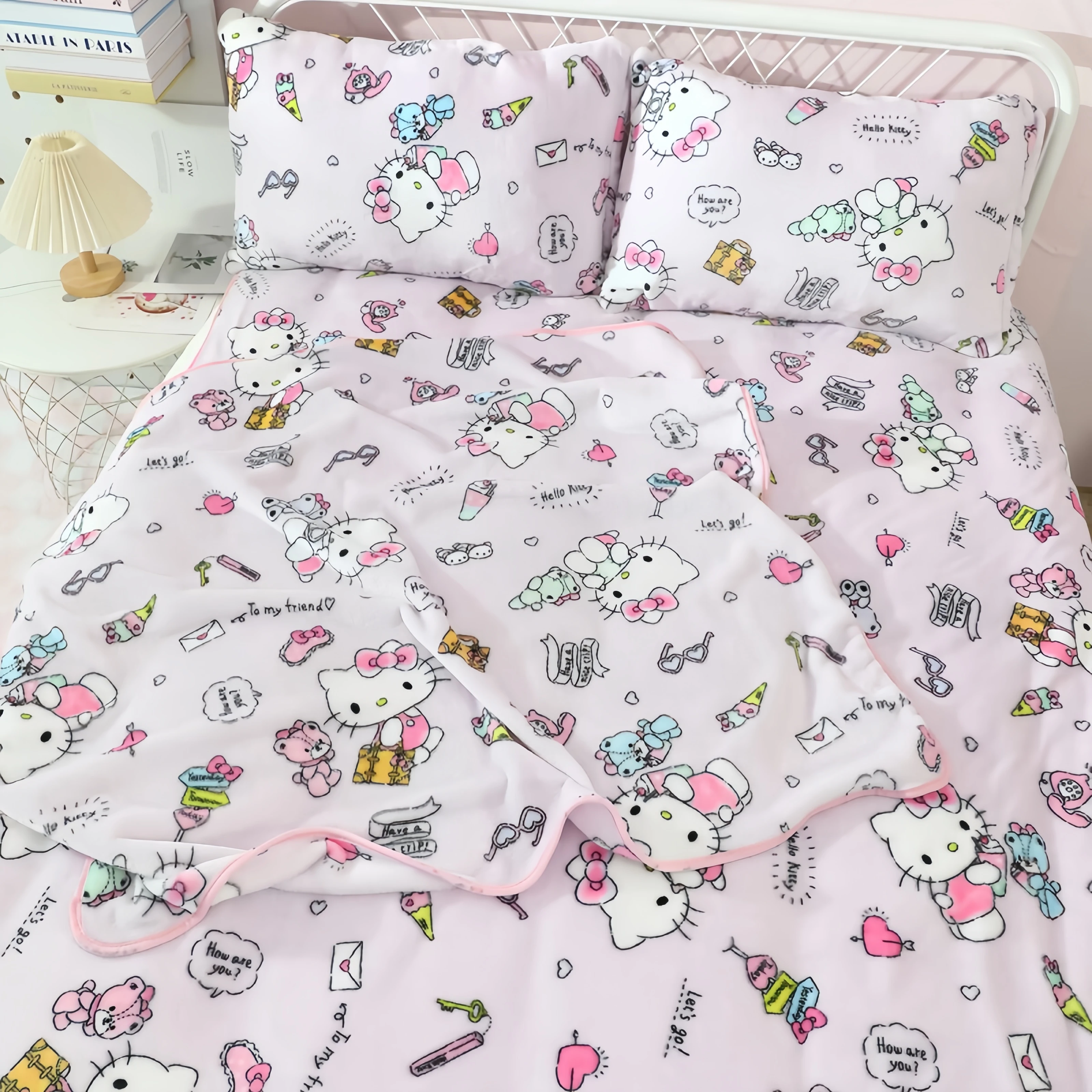 

New Style Cartoon Sanrio Hello Kitty Blanket Warm Flannel Blanket Pillowcase Hello Kitty Pattern Printing Blanket For Girl Gift