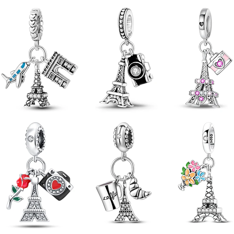 Original-Charms aus 925er-Sterlingsilber, modischer Eiffelturm-Charm-Anhänger, passend für S925-Armbänder, edler DIY-Schmuck, Geschenke