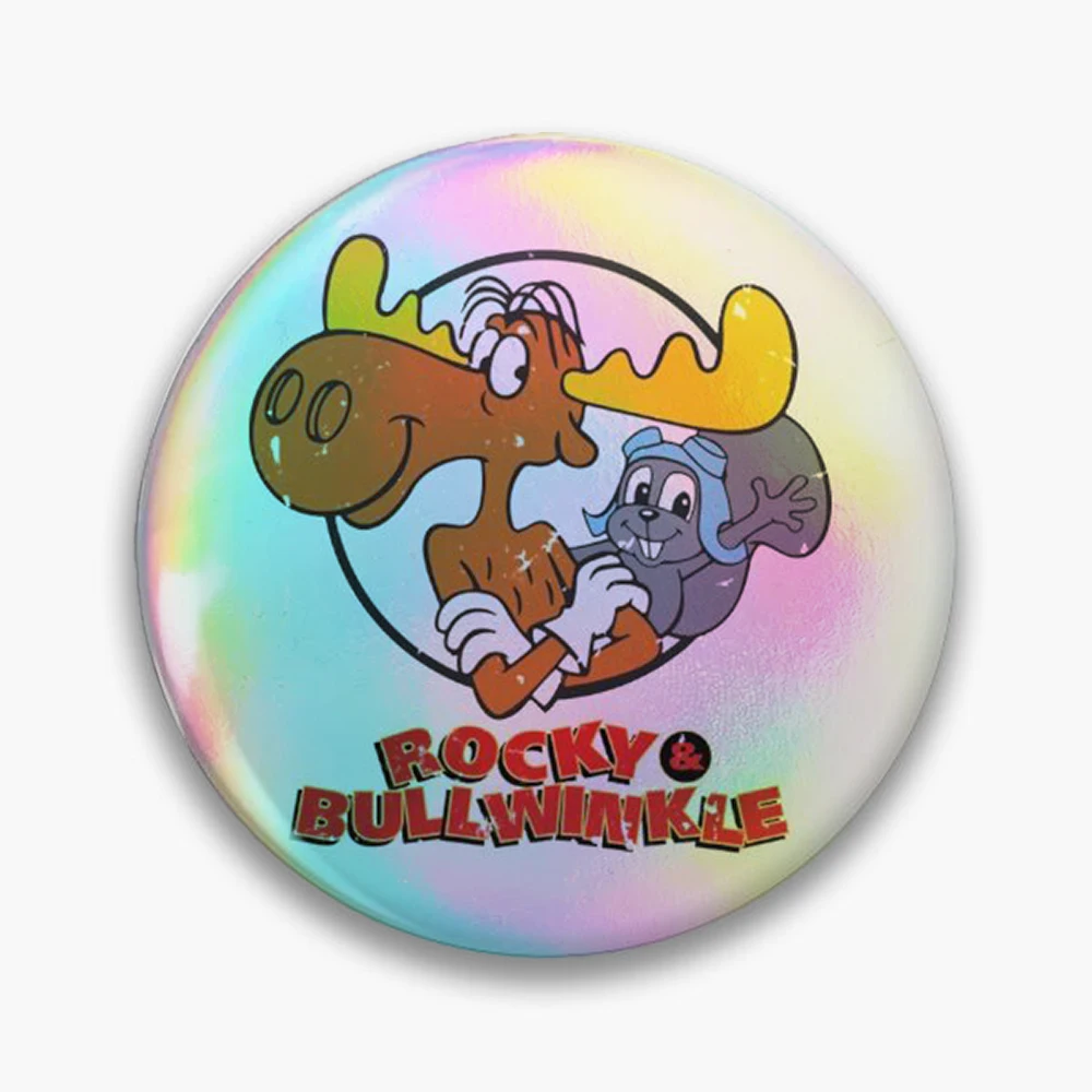 Rocky And Bullwinkle  Pin Holographic Star Heart Pin Brooches Laminated Button Fashion Accessory
