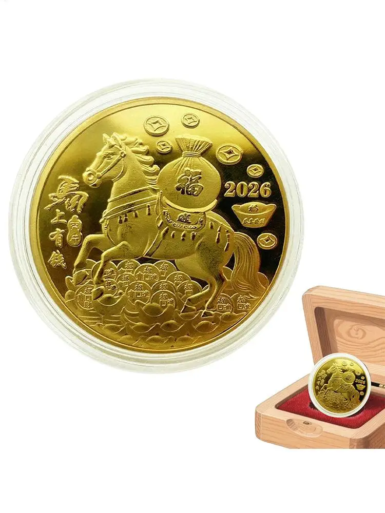 1PC Metal Lucky Collection Coin 2026 Year Of The Horse Souvenir Lunar New Year China Zodiac Horse Coins Commemorative Coin