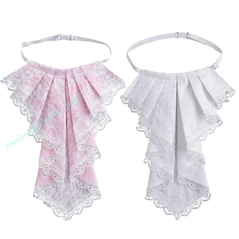 R7UF Victorian Lace Drape Faux Collar Courtstyle Jabot Neckpiece Decorative Collar for Women Fomal Event and Cocktail Party