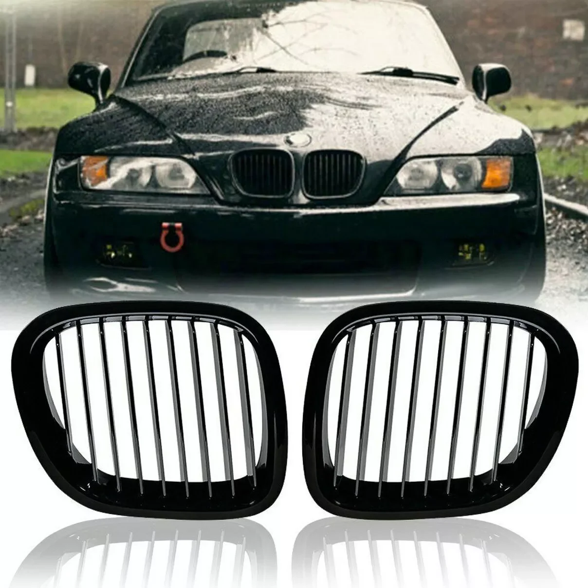 For BMW Z3 E36 1996-2002 Replacement Glossy Black Car Type Pair Front Grill Black Left Right Side Grille 51138412950 51138412949