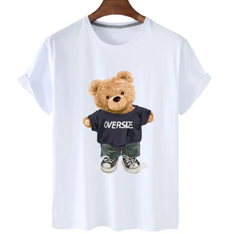 Fashion Bear Print Round Neck Short Sleeve T-shirt Casual Instagram Plus Size Men and Women Graphic T Shirts Oversized T Shirt