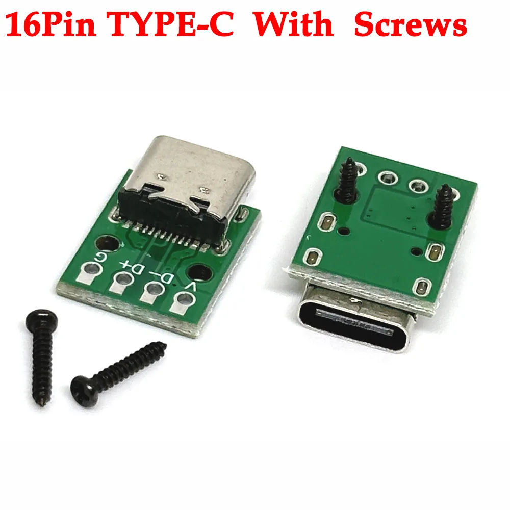 1pcs TYPE-C USB 3.1 Type C Connector 16 Pin Test PCB Board Adapter Connector Socket With screws For Data Line Wire Cable Transfe