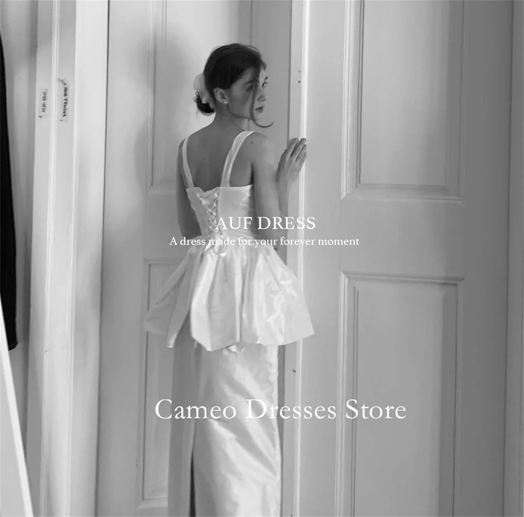 ชุดแต่งงานทรงสี่เหลี่ยมคอวีแบบสั่งตัดของ SONDR ผ้าทาฟต้า ยาวกรอมพื้น สีไอวอรี่ ชุดเจ้าสาวสำหรับผู้หญิง